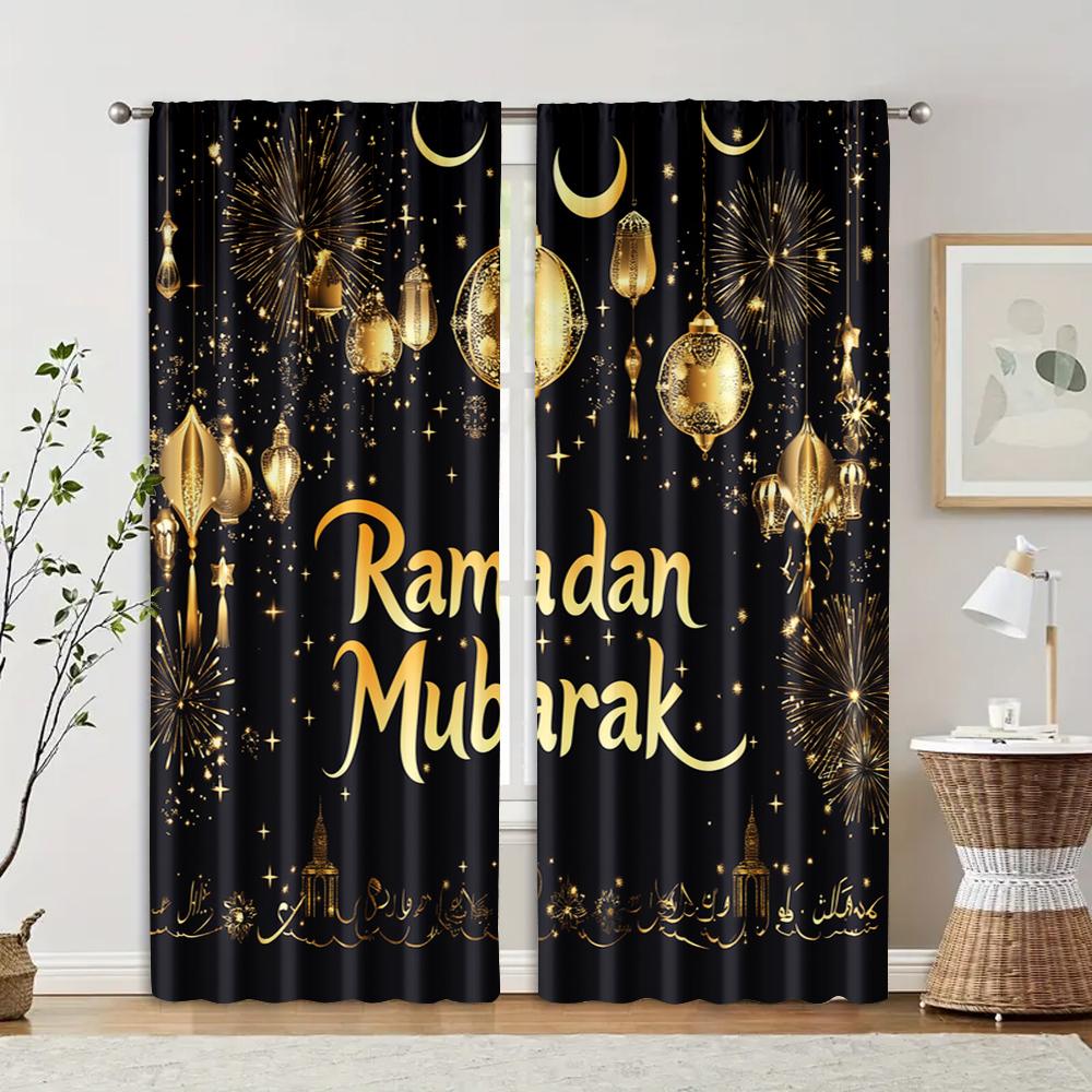 2pcs, Creative Curtains Ramadan Polyester Woven (without rod) Room Decor Ldeal for Bedroom and Various Room Types