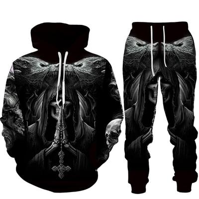 Osobowość gotycka czaszka 3D bluza z kapturem z nadrukiem zestaw spodni mężczyźni/kobiety śmieszne Halloween Streetwear odzież garnitur Hip Hop 2 sztuki dres