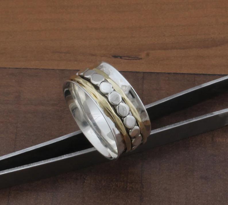 Spinner Band Ring, 925 Sterling Silver Ring, Handmade Ring, Solid Ring, Handmade Jewelry, Unisex Ring, Two Tone Ring