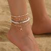 4PCS Layered Stackable Starfish Shell Beaded Anklet Set Dainty Boho Summer Beach Vacation Jewelry for Women