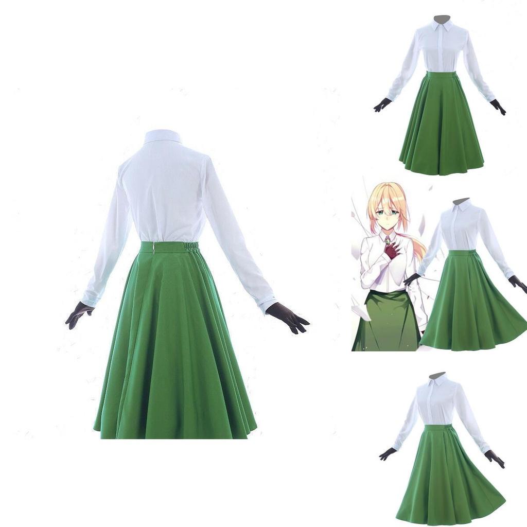 Traje Cosplay Vibrante da Anime Violet Evergarden Apresentando Elegante Conjunto de Blusa e Saia