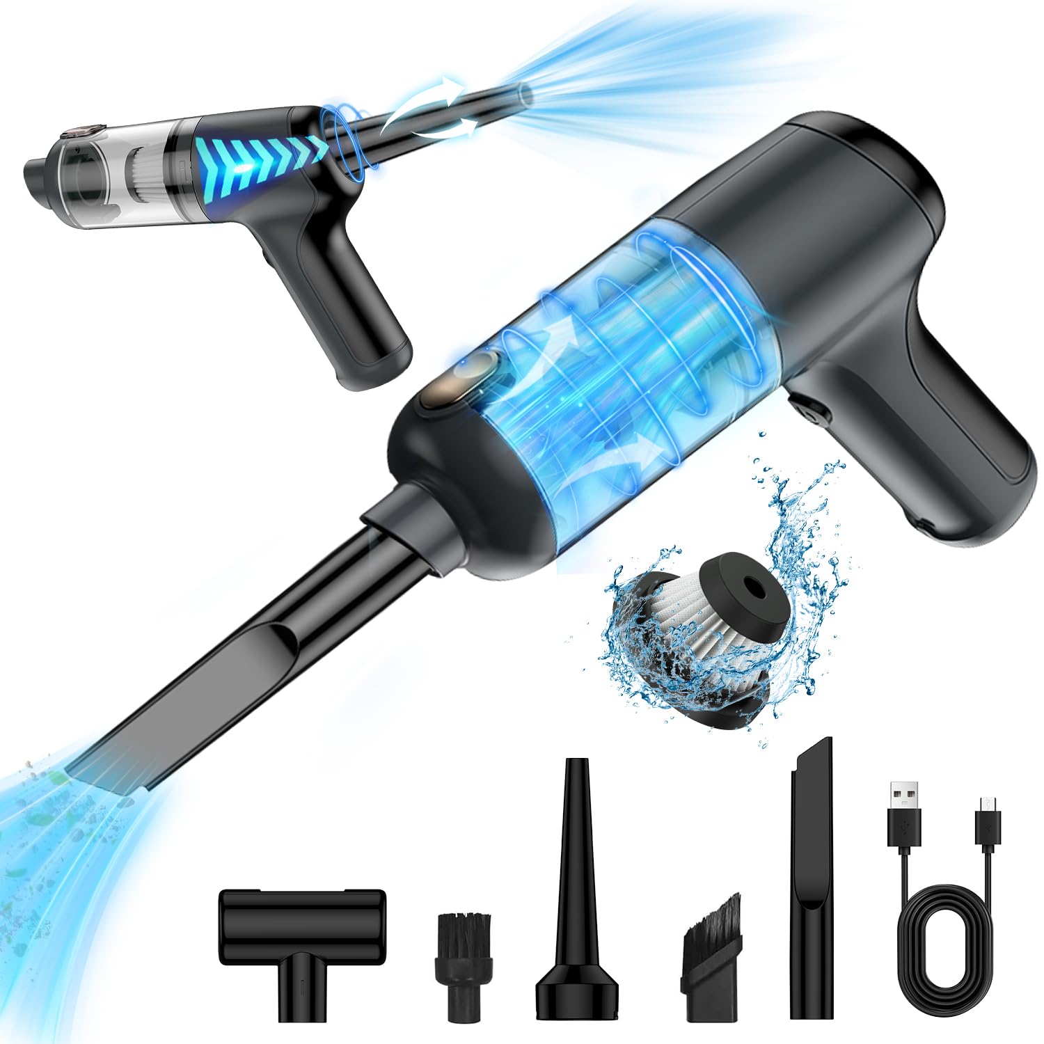 

DAYUIRA Handheld Vacuum Cleaner Powerful Car Vacuum 5 4000mAh USB for Keyboard Furniture Car Interior Home Commercial Includes Japanese Instruction серый