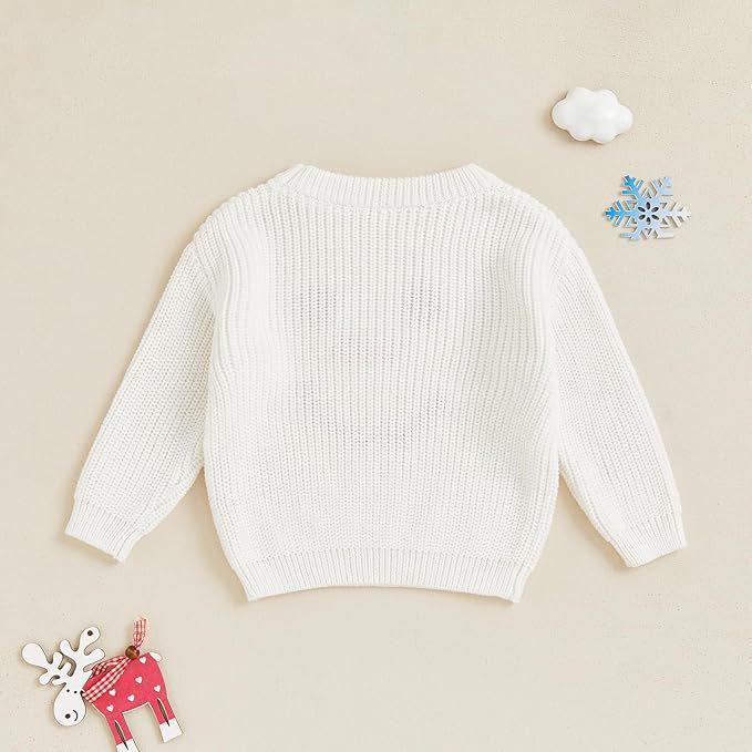Hand-Embroidered Snowman Knit Sweater - Christmas Cotton, Long Sleeve for Baby Boy/Girl