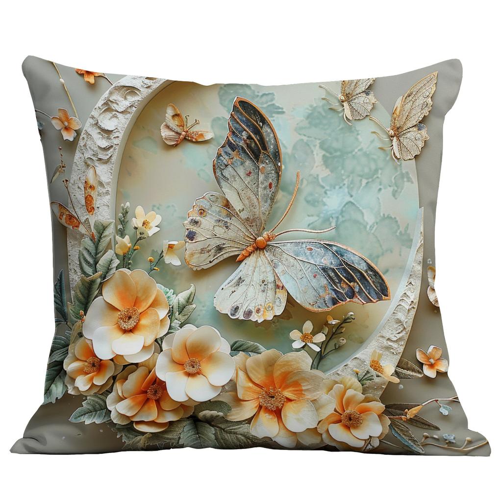 New Imitation 3d Butterfly Printed Pillowcase Retro Home Sofa Cushion Pillowcase Decoration