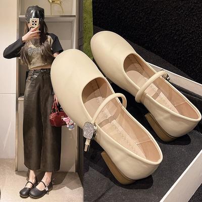 Mary Jane Shoes Women's Thick Heel Single Shoes Spring and Autumn New Gentle Matching Skirt Shallow Mouth Soft Sole Doudou Women's Shoes