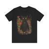 Black Cat In Flower Garden Art Nature & Spring Design T-Shirt