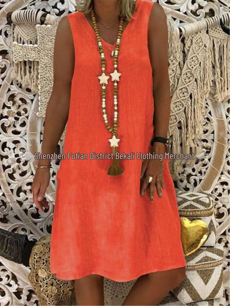 2023 European & American Summer V-neck Sleeveless Vest Dress for Women