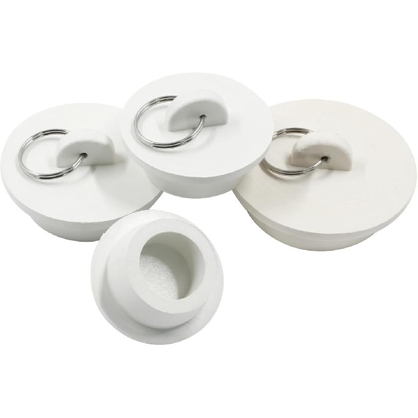 4 Pack Sink Bathtub Plug Rubber Sink Stopper White Bath Tub Drain Stoppers with Pull Ring for Kitchen, Bathtub,Laundry Sink(White)