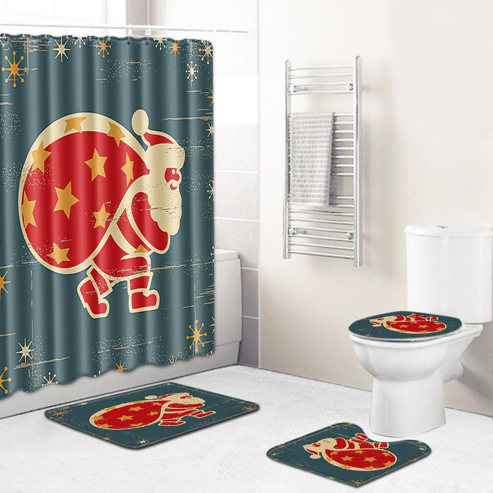 Christmas Toilet Four-Piece Floor Mat Bathroom Non-Slip Door Mat Shower Room Absorbent Carpet