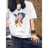 Plus-Size Women's Navy Blue Pure Cotton Short-Sleeve T-Shirt, Summer 2026 New Japanese-Style Cartoon Slimming and Figure-Flattering Top