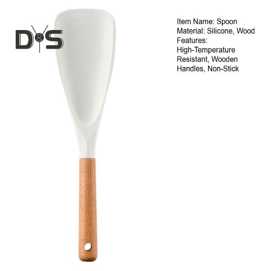 Silicone Cooking Spoon for Nonstick Cookware BPA-Free Wood Handle Heat Resistant Stir Scoop for Mixing Scoop And Scrape