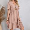Vestito estivo da donna a maniche corte con pieghe e scollo a V, vestito a balze svasato linea A, casual, svolazzante, da spiaggia, prendisole