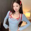 Design Girls Cute T-shirts Long Sleeve Lace Sling Square Collars Women's Tees Sexy Fashion Tops For Lady