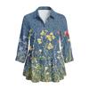 Women's Button Front Shirt Vintage Floral Print Three Quarter Sleeve Loose Fit Collar Top Casual Blouse