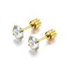 Double Sided CZ Screw Back Stud Earrings Round Clear Zircon Silver‑Tone Men Women Ear Piercing Jewelry