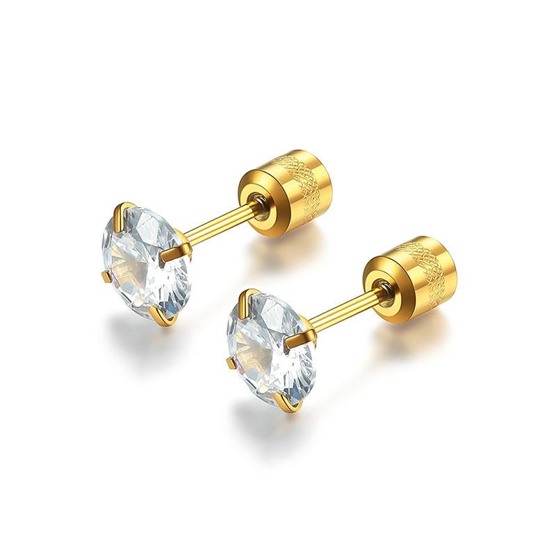 Double Sided CZ Screw Back Stud Earrings Round Clear Zircon Silver‑Tone Men Women Ear Piercing Jewelry