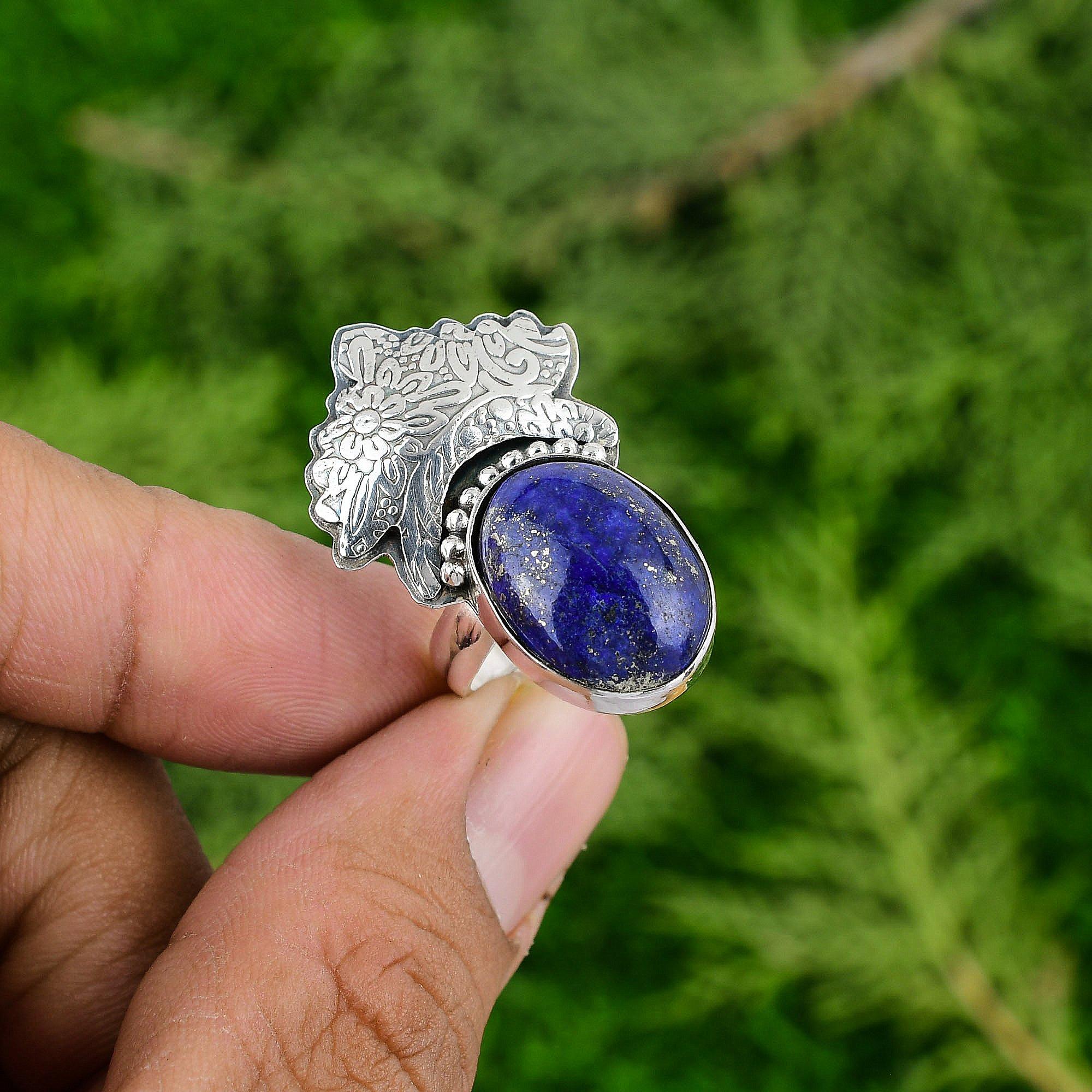 

Lapis Lazuli Gemstone Sister Stackable Promise Ring Jewelry 925 Sterling Silver Adjustable