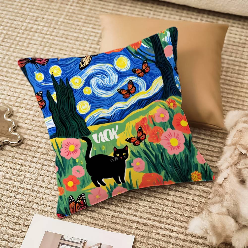 Stjärnigt sött katt Kuddfodral Anti-kvalster Osynlig dragkedja Soffa Säng