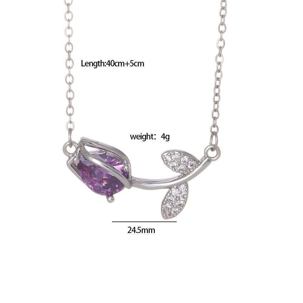 Sweet Colorful Zircon Tulip Pendant Necklaces for Women Girls Stainless Steel Chain Choker Trendy Jewelry Accessories Gifts