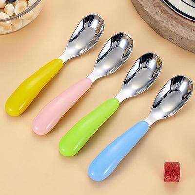 Stainless Steel Spoon Soup Spoon Cake Dessert Spoon Creative Baby Feeding Spoon Household Flat Bottomed Scoop Kitchen Tableware