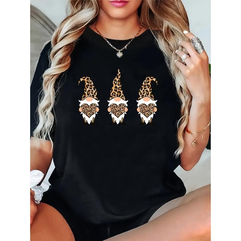 

European sizes Leopard Print Dwarf Home, Casual, Fashionable, Versatile, Commuting, Sports, Versatile, Comfortable Sports Heavyweight T-shirt 4XL