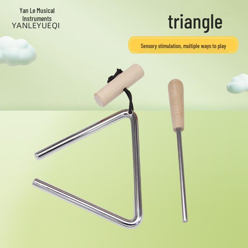 

Kindergarten Orff Percussion Triangle Instrument for Kids 4-inch [Wood Handle]