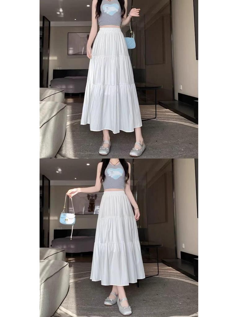 2024 Summer White A-Line High Waist Cake Skirt for Women