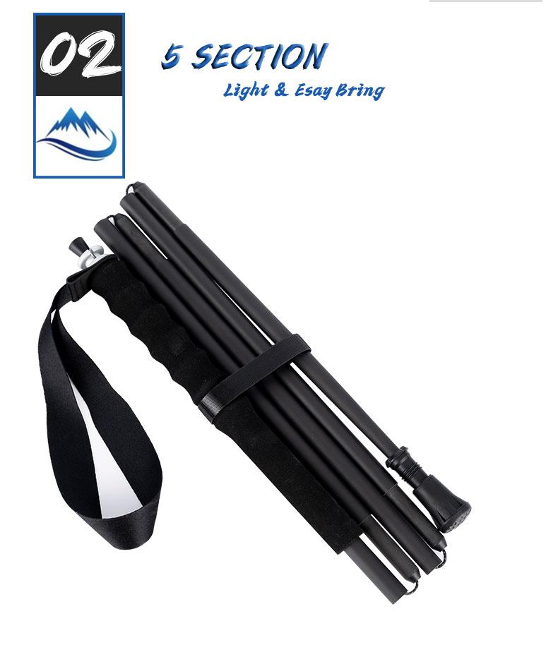 Ultra Light 5-Section  Folding  Carbon Fiber  Trekking Poles Hiking Camping Walking Sticks чёрный