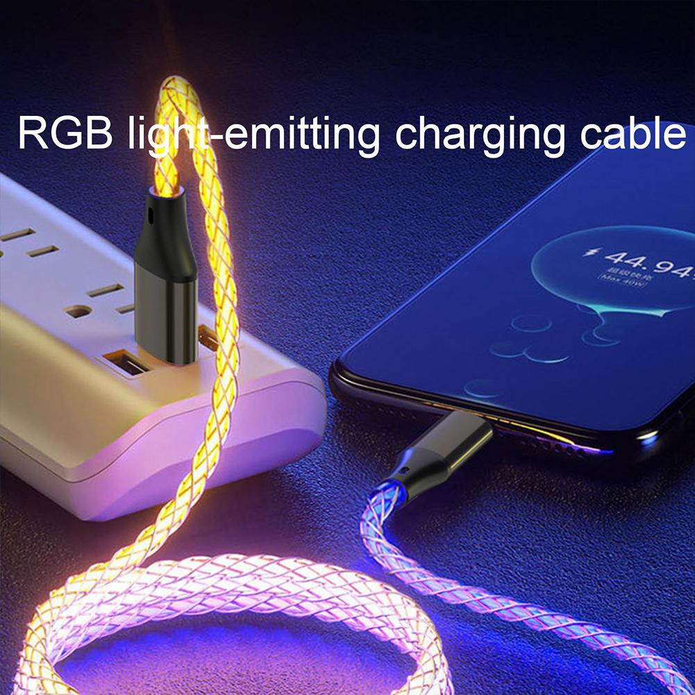 66w RGB Fast Charging Cable Compatible For Iphone Type-c Micro Usb Charger Cable Cool Colorful Glow Data Line