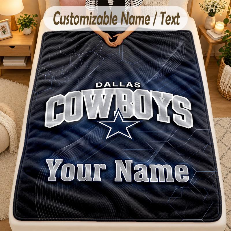 Flannel BlanketDallas Cowboys Custom Name Text Personalized Soft Warm Throw Blanket Home Decor Gift
