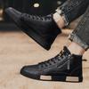 FashionMen Retro Work Shoes high top Autumn Winter Thick Bottom High Top cotton Casual Boot Leather Boots Chelsea plush warm Boots