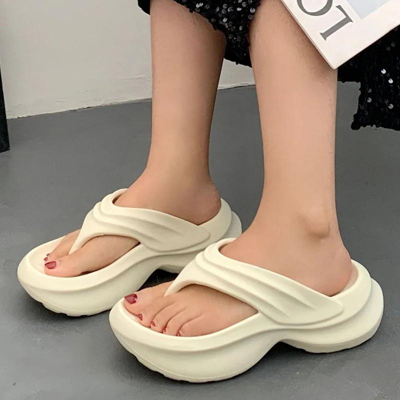Fashion Rimocy Trend Women Wedges Platform Sandals Summer Thick Heel Clip Toe Slippers Outdoor Solid Non-Odorant Sandalias De Mujer Eva