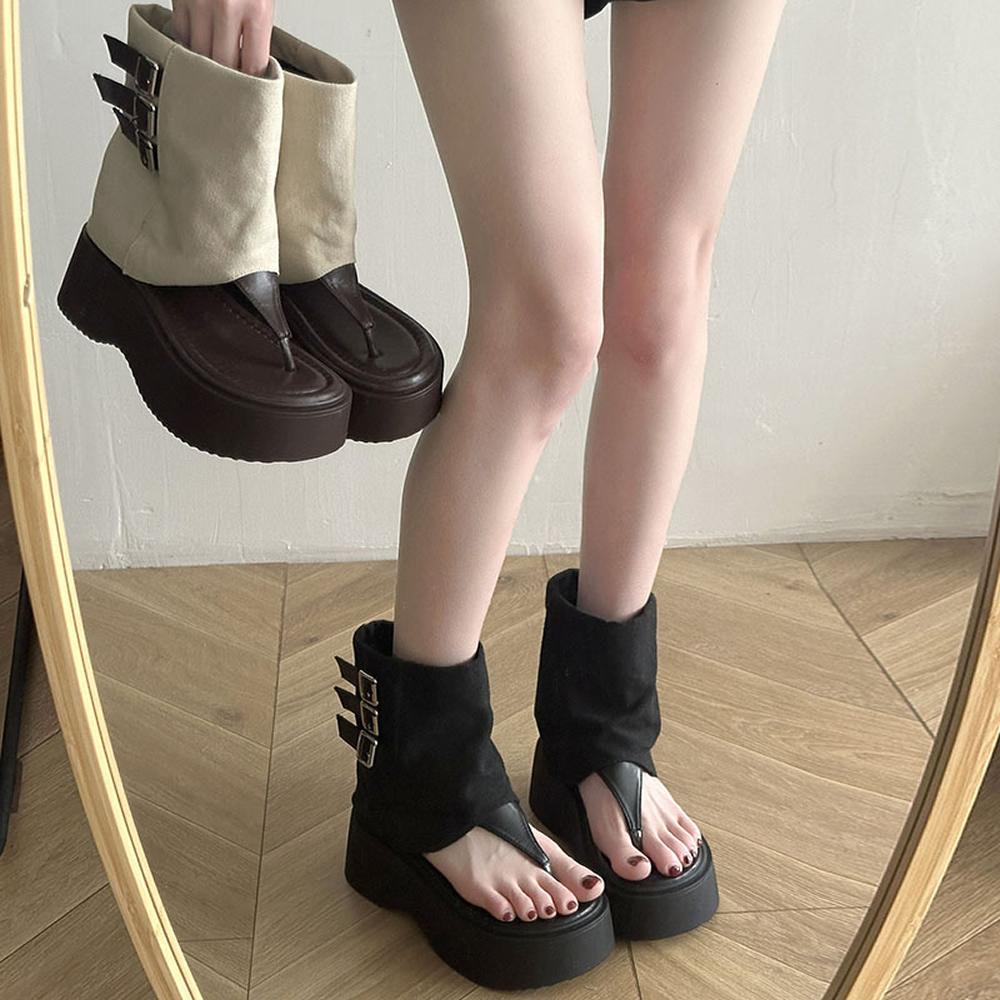 Platform Flats Women Ankle Boots Spring Autumn Clip Toe Shoes Ladies Elegant Belt Buckle Sandalias Booties