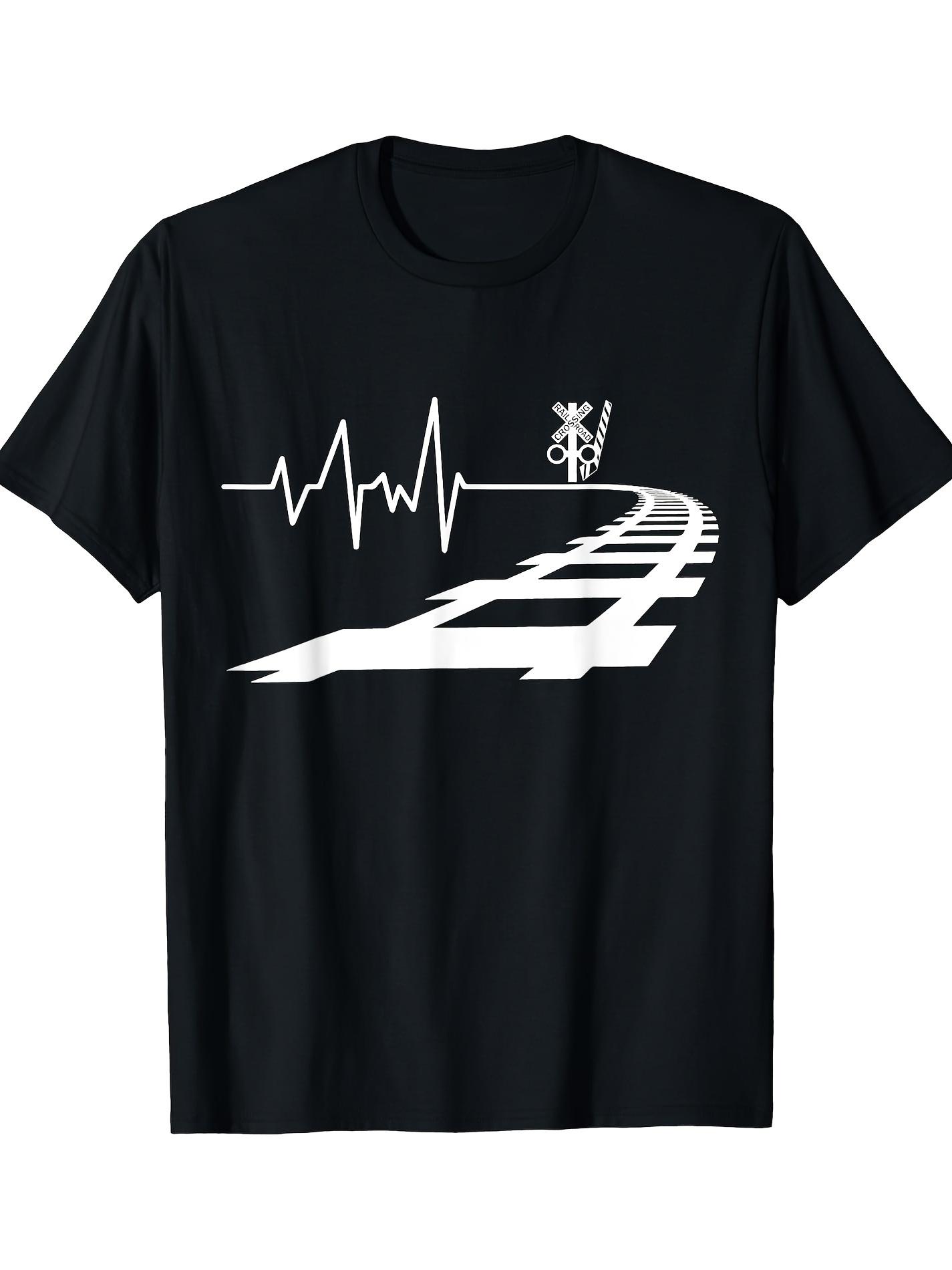 

Men S Cotton Graphic T-Shirt Train Conductor Design with Heartbeat Railroad Snowflake Print Casual Short Sleeve Tee Men Clothing 4XL