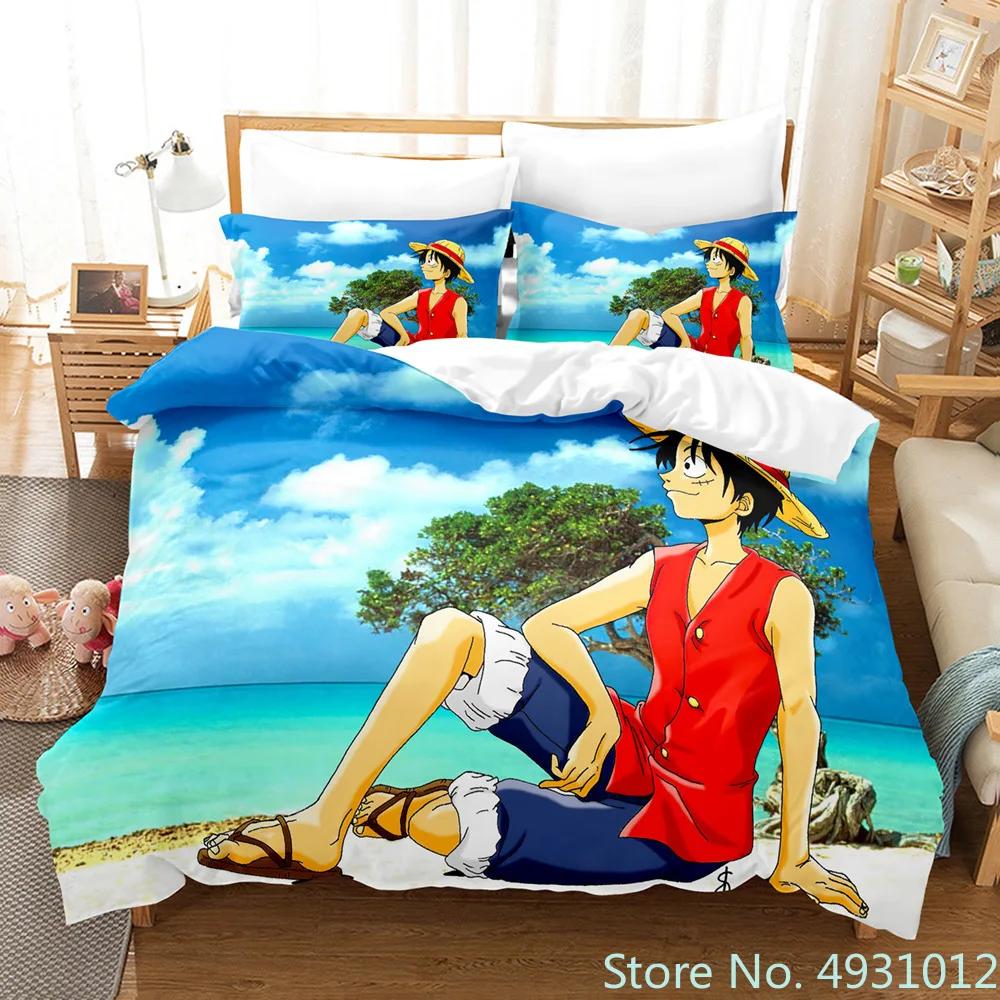 One Piece Luffy Boy 3pcs Bedding Set Pillowcase Anime Bedclothes Cartoon 3D Printed Kids Adult Child Boys Quilt Duvet Cover Gift