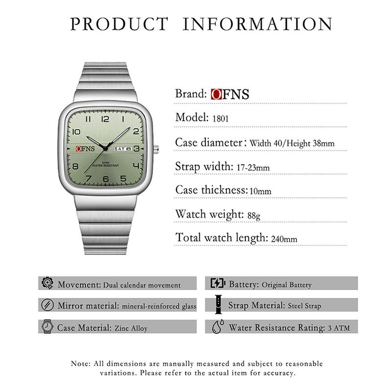 Wristwatch Silver Alloy Square Numeral Dial Quartz Watch Men's Business Casual Waterproof Watches
