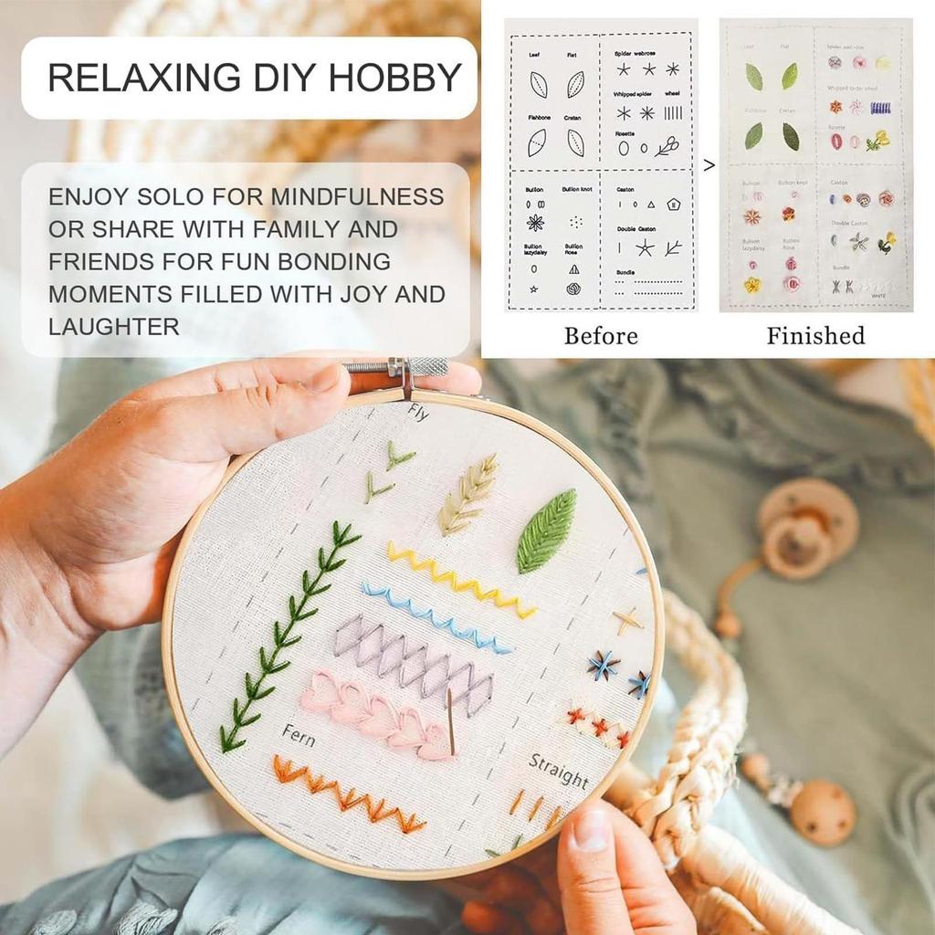 DIY Linen Fabric Stitching Book, Embroidery Stitching Book Set With Step-by-Step Tutorials, Sewing Tool Kit, 106 Unique Stitches