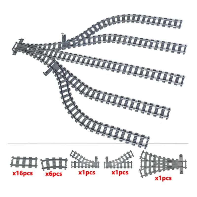NEW City Trains Railway Tracks Flexible Switch Rails Crossing Forked Straight Curved Building Block Bricks Toy Compatible Brand