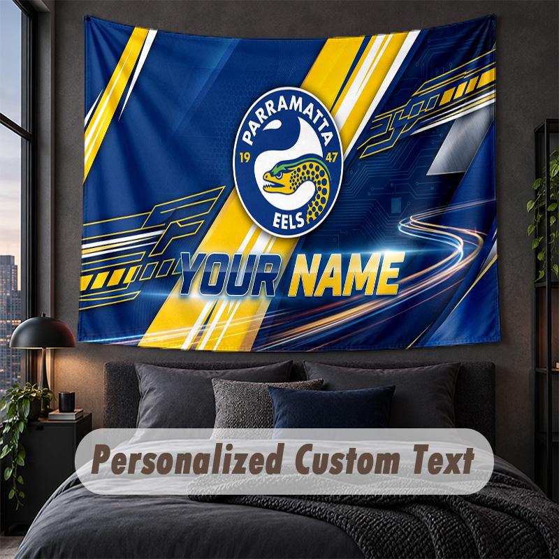Custom Name Text Tapestry,Parramatta Eels Decorative Wall Hanging, Background Tapestry For Home Bedroom