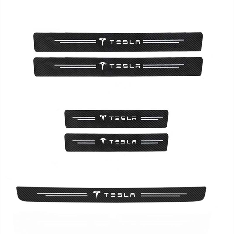 Car Door Sill Stickers Carbon Fiber Door Sill Film Car Sticker for Tesla Model 3 Y X S P100D P85D 200 Logo Car Accessories