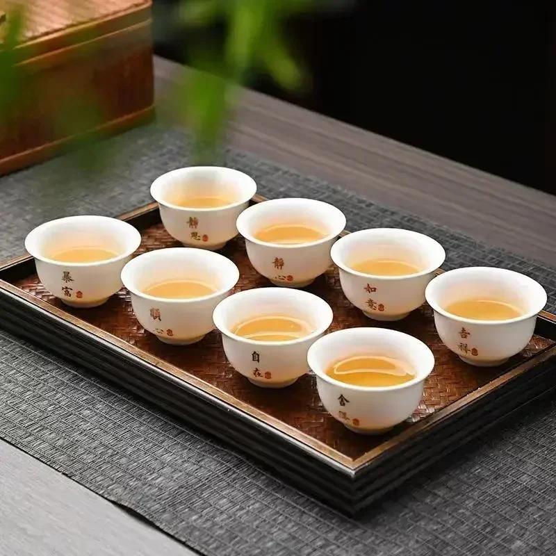 6Pcs/Sets Chinese Style Household Ceramic Teacup Smooth & Delicate High Temperature Resistance Living Room Ceramic Tea Set Gifts