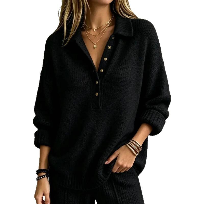 Women S Long Sleeve Polo Collar Solid Knit Sweater For Autumn Winter