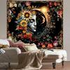Sun and Moon Tapestry,Psychedelic Mystic Floral Tapestry Wall Hanging Modern Aesthetic Tapestry Hippie Boho Wall Art for Home Decor Bedroom Living