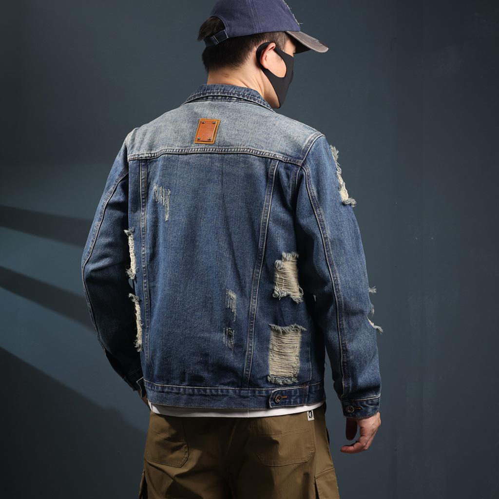 Xintang Men's Ripped Denim Jacket - 2025 Spring/Autumn High Street Workwear Trend