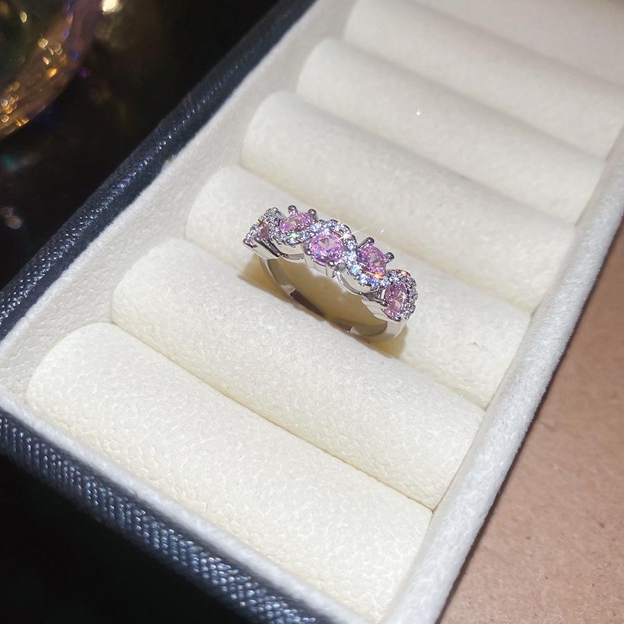 Super flash zircon geometric round rhombus flower opening ring versatile index finger ring light luxury ring