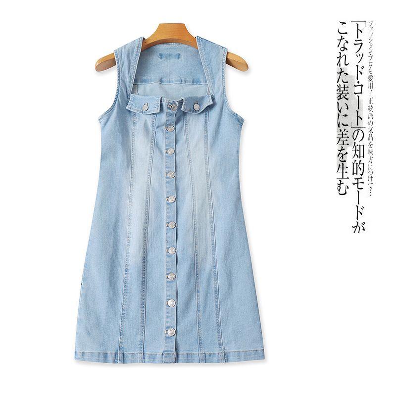 

Джинсовое платье без рукавов Лето и Осень Новая Зарубежная Торговля Женская одежда Мода Французский стиль Воротник Однобортное Приталенное Юбка-миди 31659 Light blue A- 5-10-1 L