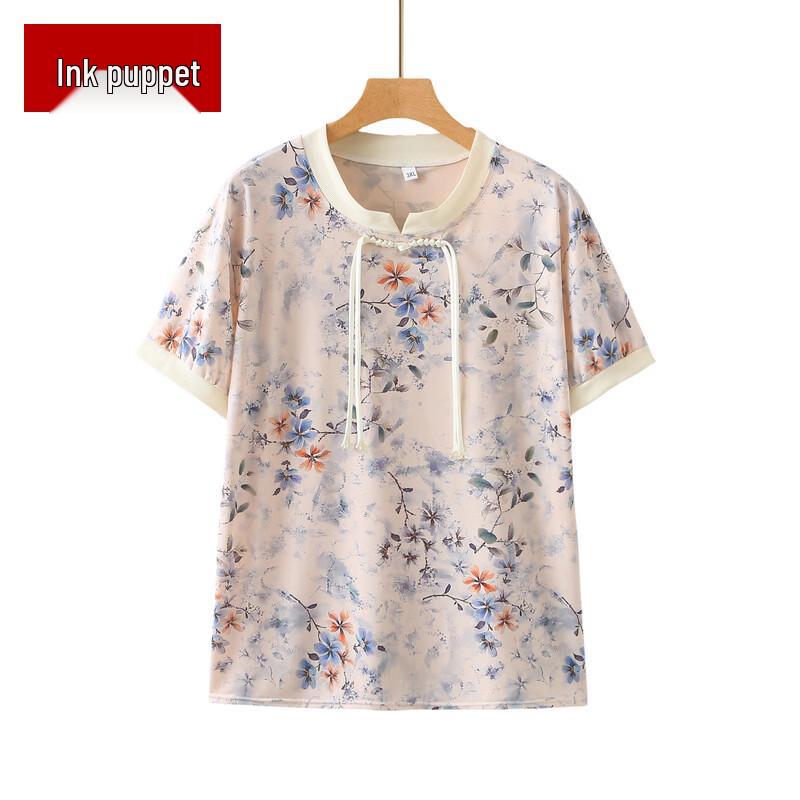Moou Women s Summer Floral Print Round Neck Loose T-Shirt 3XL