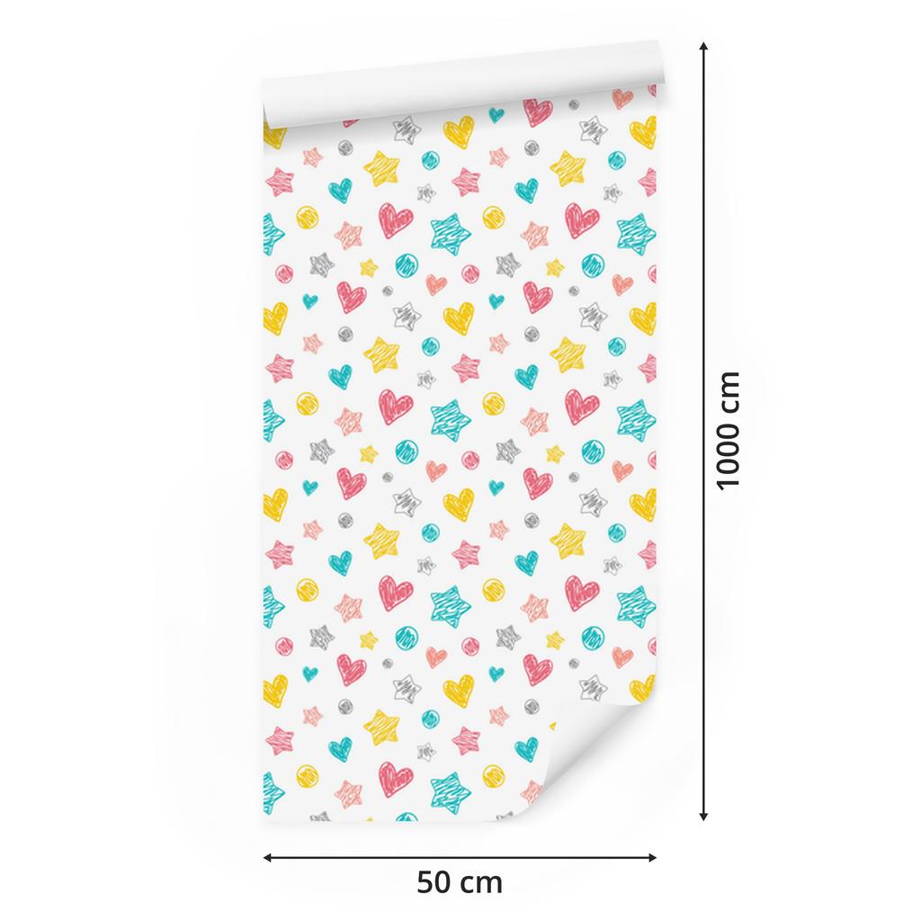 Stylish Stars, Hearts and Dots Wallpaper for Living Room and Bedroom 50x1000