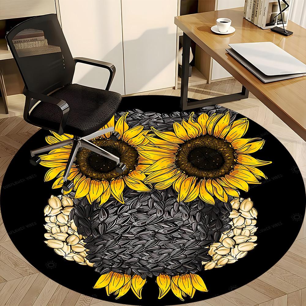 1pc Sunflower Owl Office Round Area Rug, Indoor Mat Suitable ForOffice, Under Office Chairs Bedroom Living Room Home Decor, Room Deco T056