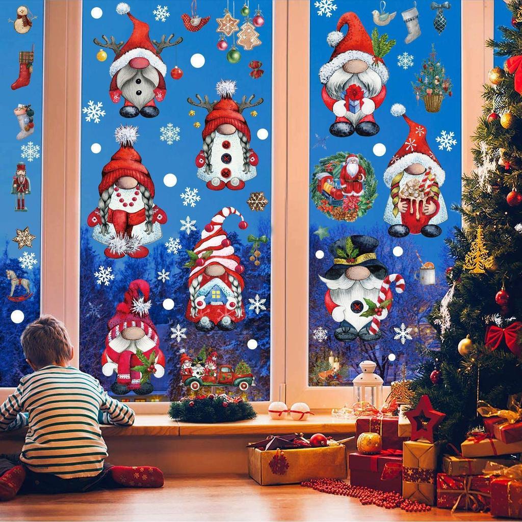 9 Hojas Adhesivos Navideños para Ventana Elfos Decoraciones Navideñas para Pegatinas de Ventana